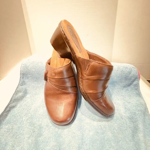 Earth Origins Addison Shoes Womens Size 7.5M Brown Leather Slip On Mules Comfort - Picture 1 of 15